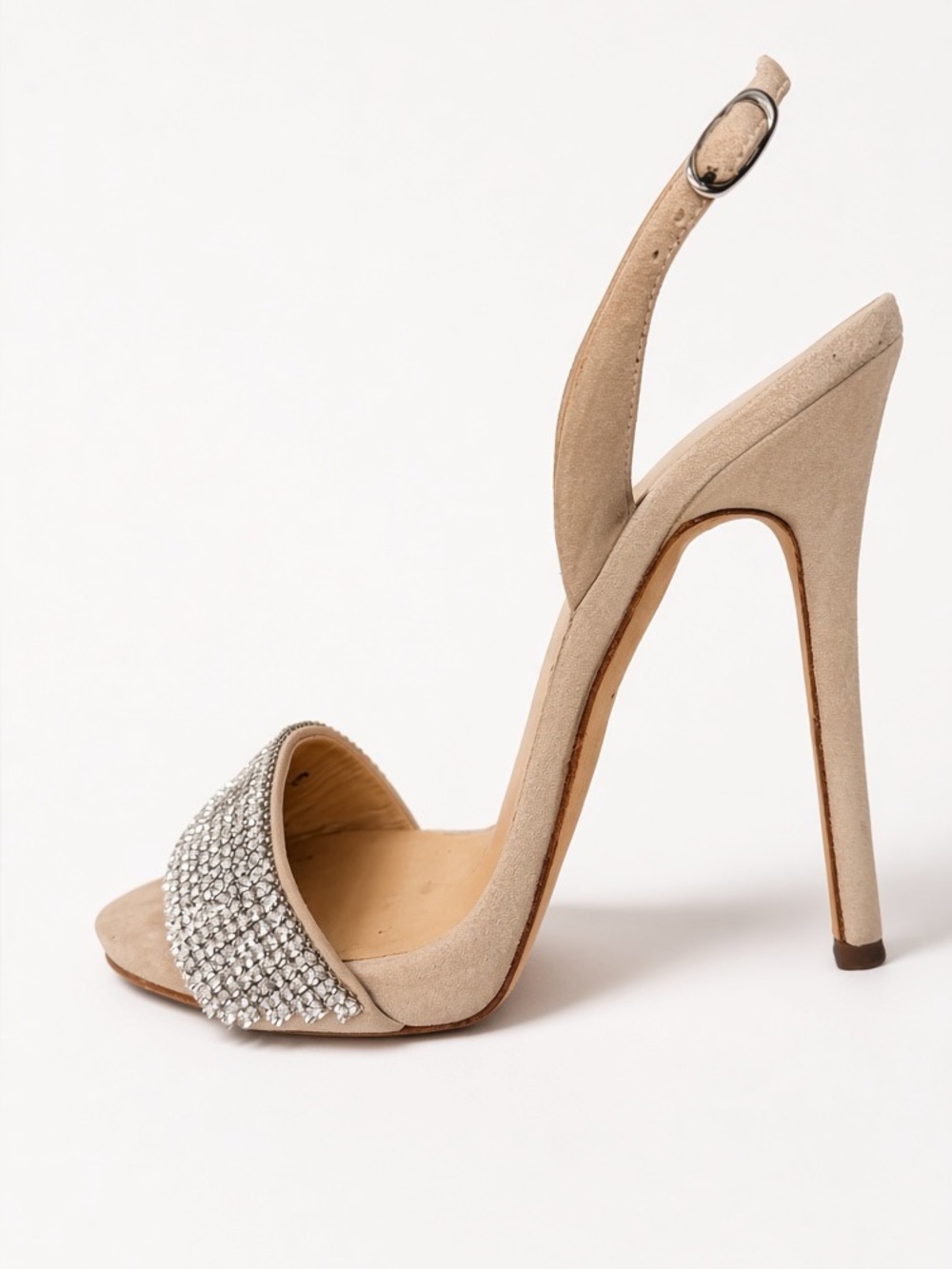 Giuseppe Zanotti Beige Suede Stiletto with Rhinestone Toe Band